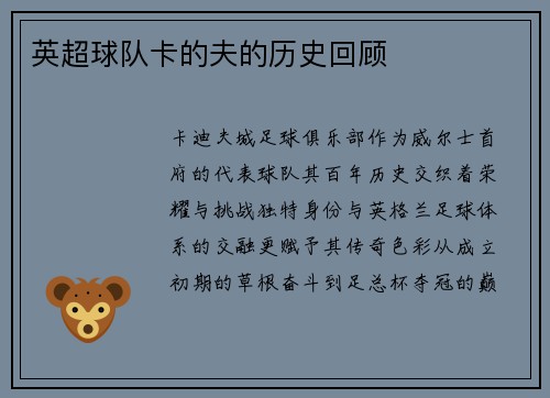英超球队卡的夫的历史回顾