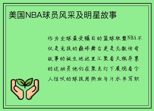 美国NBA球员风采及明星故事